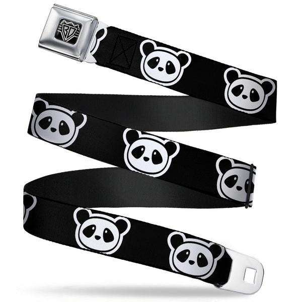 Buckle-Down BD Wings Logo CLOSE-UP Full Color Black Silver Seatbelt Belt - Panda Bear Cartoon2 Black/White Webbing