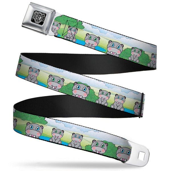 Buckle-Down BD Wings Logo CLOSE-UP Full Color Black Silver Seatbelt Belt - Hippo Cartoon Webbing