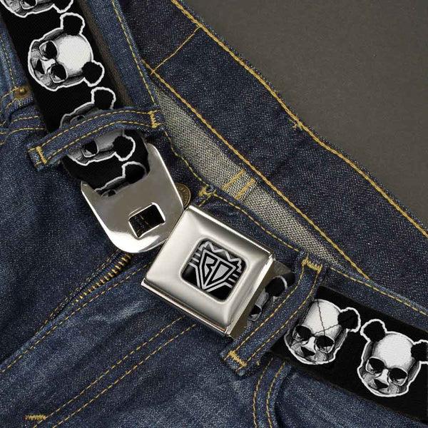 Buckle-Down BD Wings Logo CLOSE-UP Full Color Black Silver Seatbelt Belt - Panda Skulls Webbing