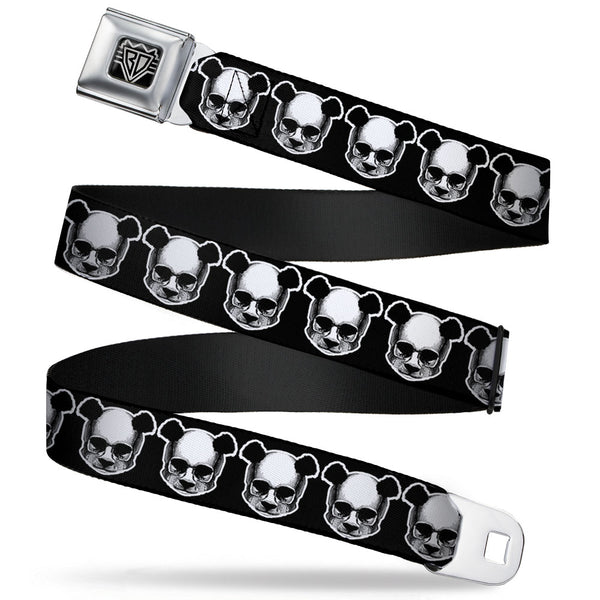 Buckle-Down BD Wings Logo CLOSE-UP Full Color Black Silver Seatbelt Belt - Panda Skulls Webbing