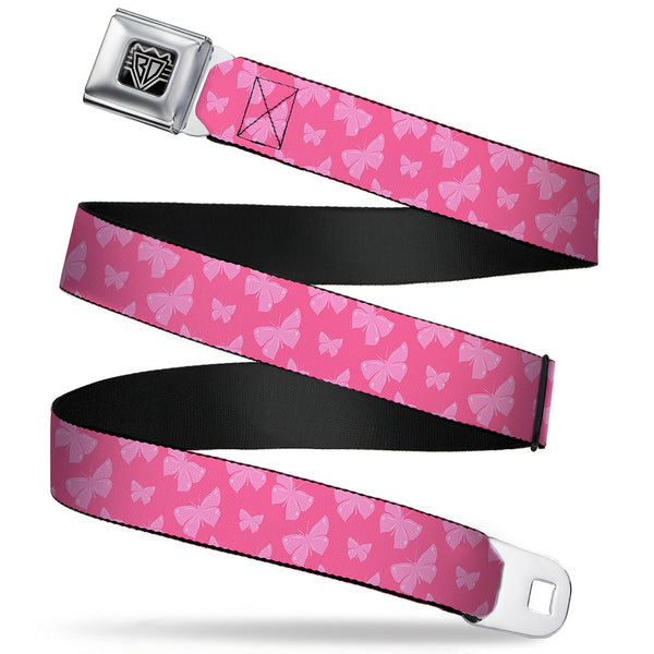 Buckle-Down BD Wings Logo CLOSE-UP Full Color Black Silver Seatbelt Belt - Butterflies Pink Webbing