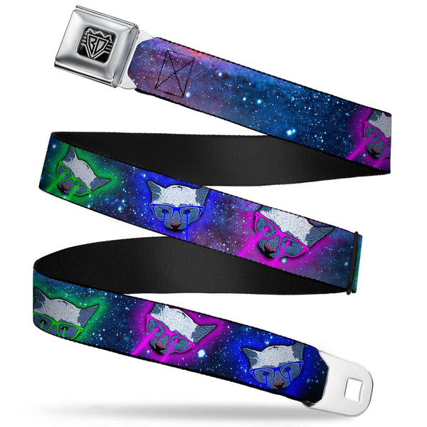 Buckle-Down BD Wings Logo CLOSE-UP Full Color Black Silver Seatbelt Belt - Laser Eye Cats in Space Webbing
