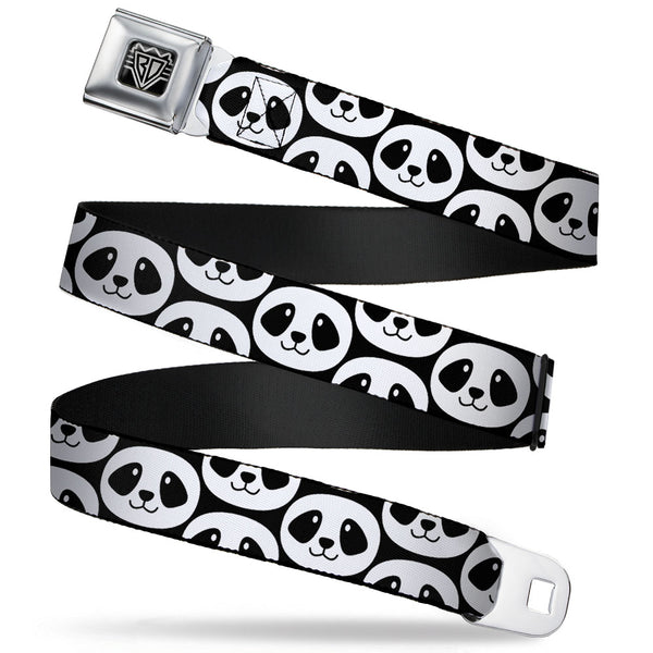 Buckle-Down BD Wings Logo CLOSE-UP Full Color Black Silver Seatbelt Belt - Smiling Panda Repeat Black/White Webbing