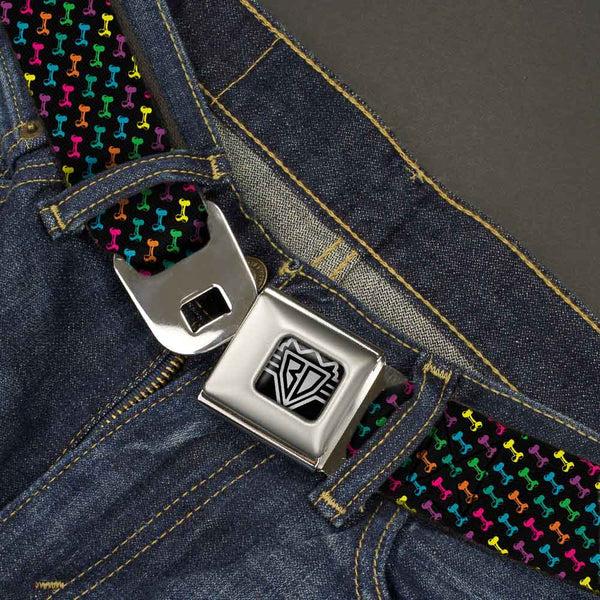 Buckle-Down BD Wings Logo CLOSE-UP Full Color Black Silver Seatbelt Belt - Dog Bone Black/Multi Color Webbing
