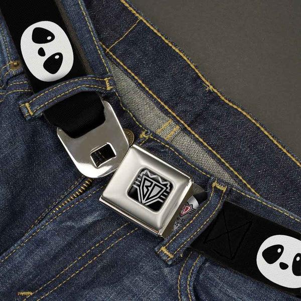 Buckle-Down BD Wings Logo CLOSE-UP Full Color Black Silver Seatbelt Belt - Panda Face Black/White Webbing