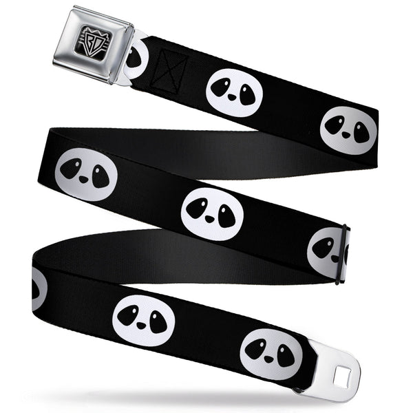 Buckle-Down BD Wings Logo CLOSE-UP Full Color Black Silver Seatbelt Belt - Panda Face Black/White Webbing