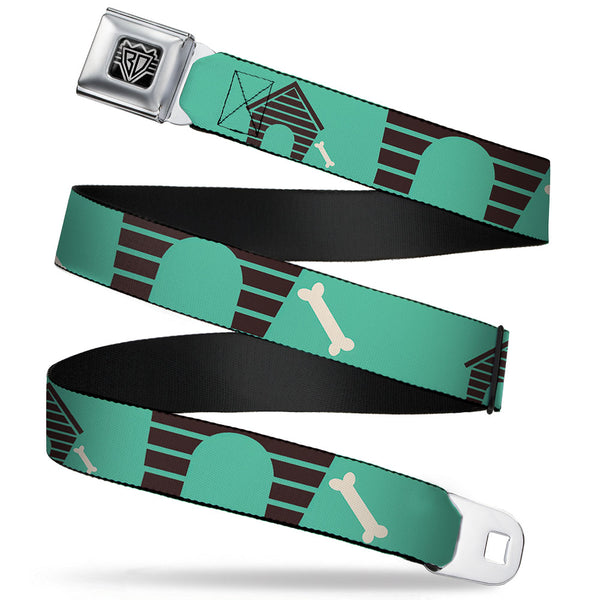 Buckle-Down BD Wings Logo CLOSE-UP Full Color Black Silver Seatbelt Belt - Dog House & Bone Turquoise/Brown Webbing