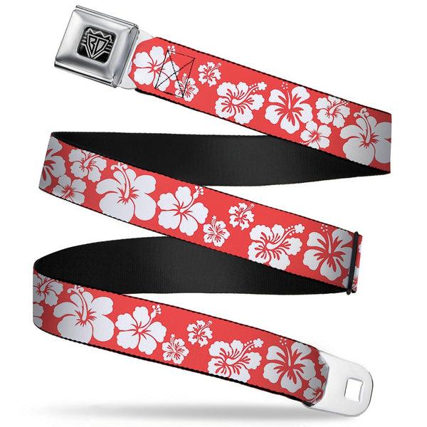 Buckle-Down BD Wings Logo CLOSE-UP Full Color Black Silver Seatbelt Belt - Hibiscus Light Red/White Webbing