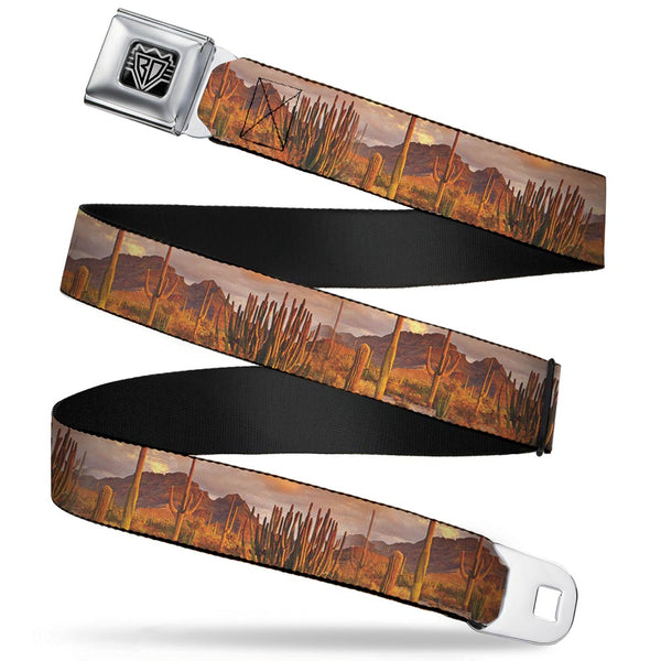 Buckle-Down BD Wings Logo CLOSE-UP Full Color Black Silver Seatbelt Belt - Landscape Desert Cacti Webbing