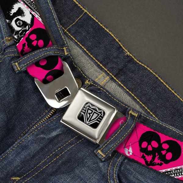 Buckle-Down BD Wings Logo CLOSE-UP Full Color Black Silver Seatbelt Belt - Punk Princess W/Zippers & Skulls Webbing