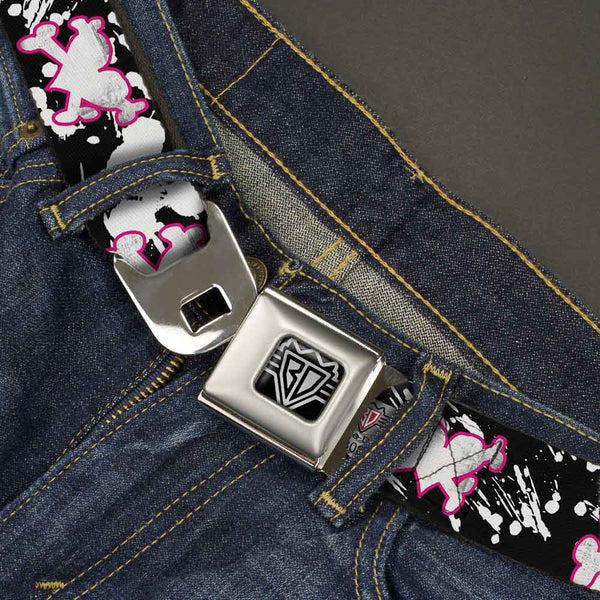 Buckle-Down BD Wings Logo CLOSE-UP Full Color Black Silver Seatbelt Belt - Heart & Cross Bones W/Splatter Black/White Webbing