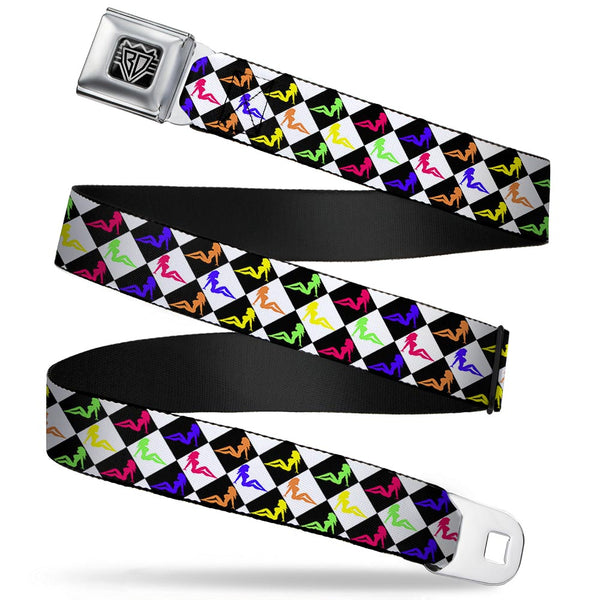 Buckle-Down BD Wings Logo CLOSE-UP Full Color Black Silver Seatbelt Belt - Mud Flap Girl Diamonds Black/White/Multi Neon Webbing