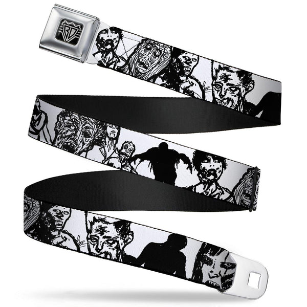 Buckle-Down BD Wings Logo CLOSE-UP Full Color Black Silver Seatbelt Belt - Zombies White/Black Webbing