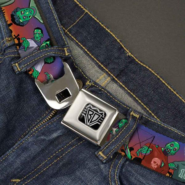 Buckle-Down BD Wings Logo CLOSE-UP Full Color Black Silver Seatbelt Belt - Walking Zombies Webbing