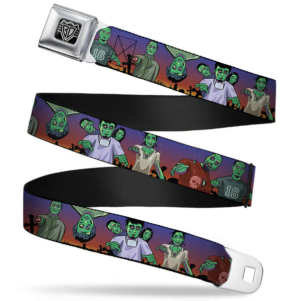 Buckle-Down BD Wings Logo CLOSE-UP Full Color Black Silver Seatbelt Belt - Walking Zombies Webbing