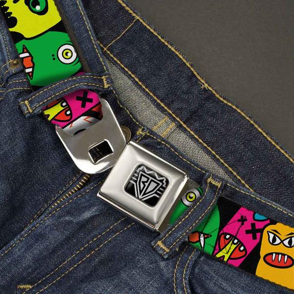 Buckle-Down BD Wings Logo CLOSE-UP Full Color Black Silver Seatbelt Belt - Monsters CLOSE-UP Black Webbing