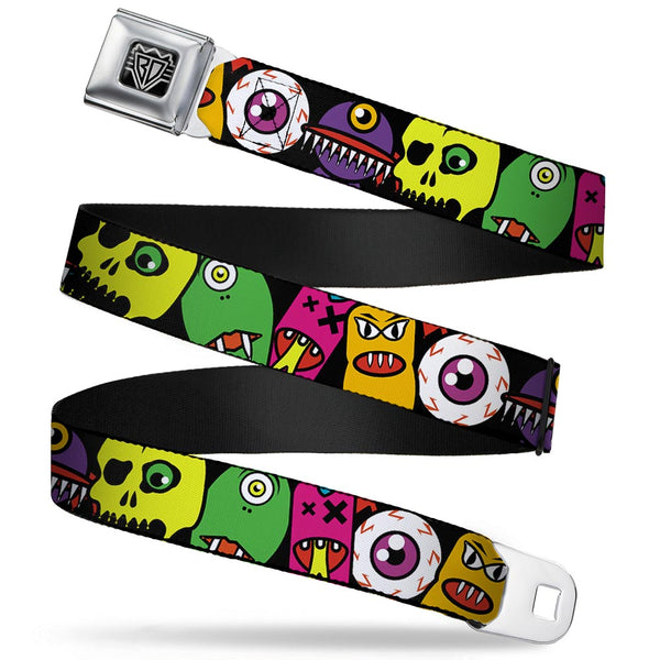 Buckle-Down BD Wings Logo CLOSE-UP Full Color Black Silver Seatbelt Belt - Monsters CLOSE-UP Black Webbing