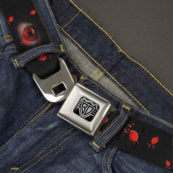 Buckle-Down BD Wings Logo CLOSE-UP Full Color Black Silver Seatbelt Belt - Genjutsu Eye Webbing