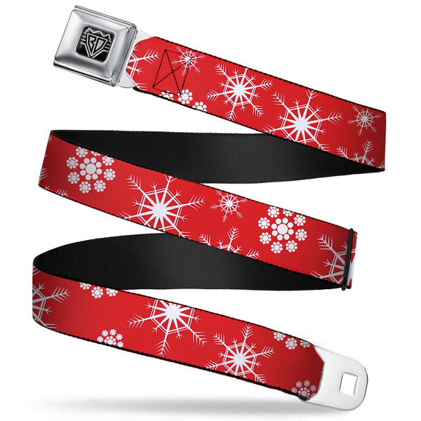 Buckle-Down BD Wings Logo CLOSE-UP Full Color Black Silver Seatbelt Belt - Snowflakes Red/White Webbing