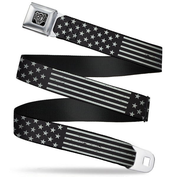 Buckle-Down BD Wings Logo CLOSE-UP Full Color Black Silver Seatbelt Belt - Americana Stars & Stripes2 Weathered Black/Gray Webbing