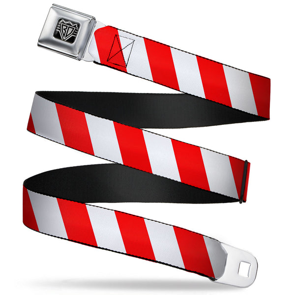 Buckle-Down BD Wings Logo CLOSE-UP Full Color Black Silver Seatbelt Belt - Candy Cane2 Stripe White/Red Webbing