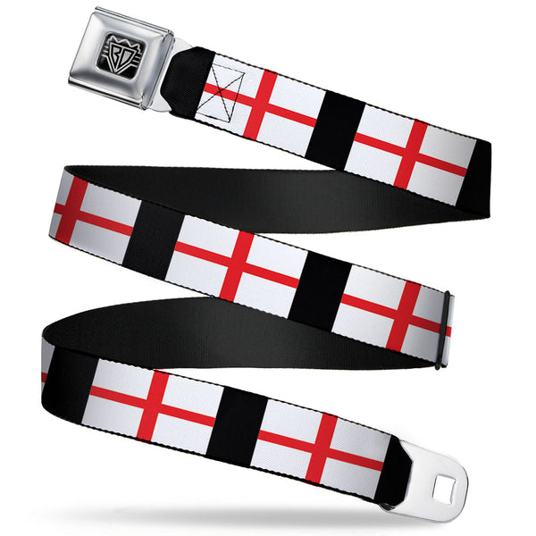 Buckle-Down BD Wings Logo CLOSE-UP Full Color Black Silver Seatbelt Belt - England Flags Webbing