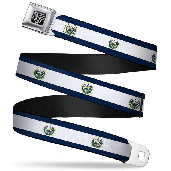 Buckle-Down BD Wings Logo CLOSE-UP Full Color Black Silver Seatbelt Belt - El Salvador Flag Webbing