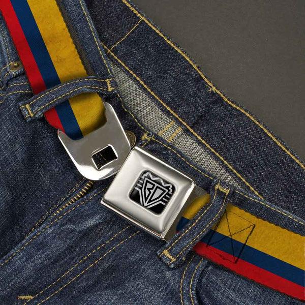 Buckle-Down BD Wings Logo CLOSE-UP Full Color Black Silver Seatbelt Belt - Colombia Flag Distressed Webbing