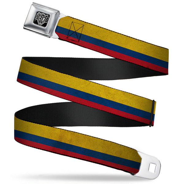 Buckle-Down BD Wings Logo CLOSE-UP Full Color Black Silver Seatbelt Belt - Colombia Flag Distressed Webbing