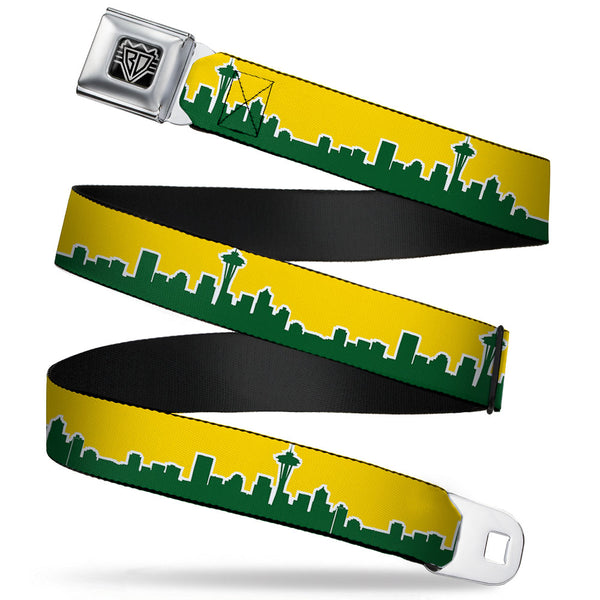 Buckle-Down BD Wings Logo CLOSE-UP Full Color Black Silver Seatbelt Belt - Seattle Skyline Yellow/Emerald Green Webbing