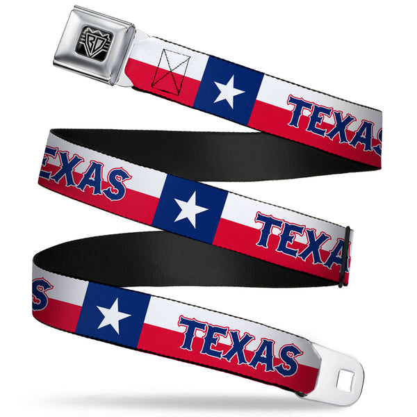 Buckle-Down BD Wings Logo CLOSE-UP Full Color Black Silver Seatbelt Belt - Texas Flag/TEXAS Webbing