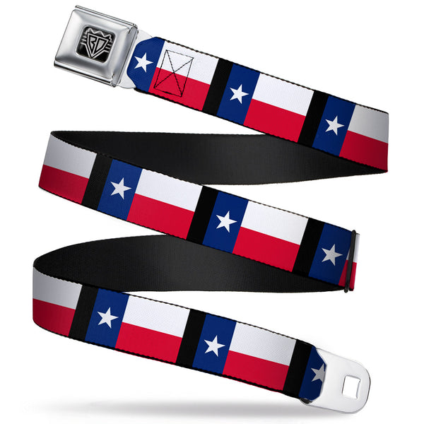 Buckle-Down BD Wings Logo CLOSE-UP Full Color Black Silver Seatbelt Belt - Texas Flag/Black Webbing