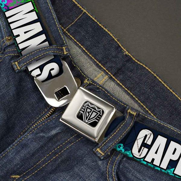 Buckle-Down BD Wings Logo CLOSE-UP Full Color Black Silver Seatbelt Belt - New Jersey Shore Towns Black/Multi Color/White Webbing