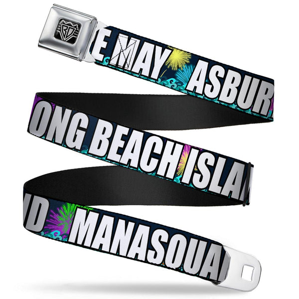Buckle-Down BD Wings Logo CLOSE-UP Full Color Black Silver Seatbelt Belt - New Jersey Shore Towns Black/Multi Color/White Webbing