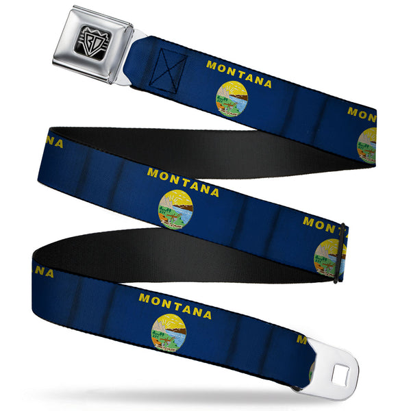 Buckle-Down BD Wings Logo CLOSE-UP Full Color Black Silver Seatbelt Belt - Montana Flags Webbing