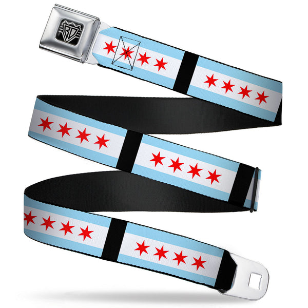Buckle-Down BD Wings Logo CLOSE-UP Full Color Black Silver Seatbelt Belt - Chicago Flags/Black Webbing