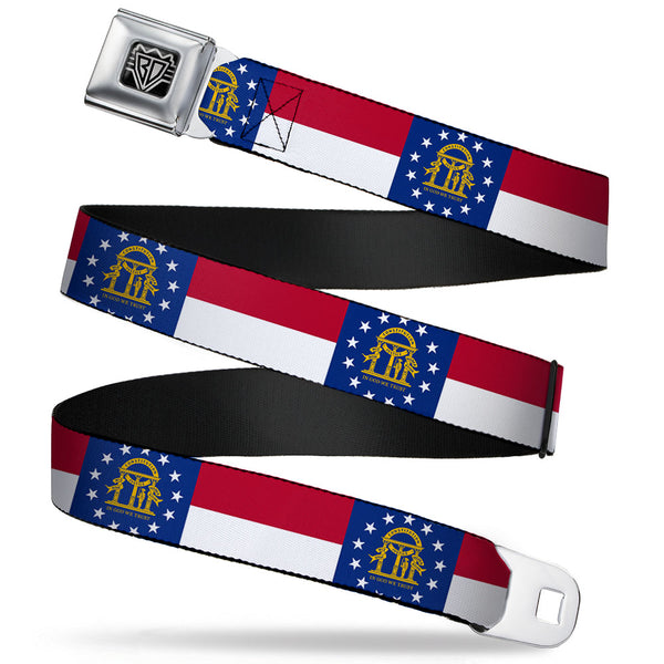 Buckle-Down BD Wings Logo CLOSE-UP Full Color Black Silver Seatbelt Belt - Georgia Flag Webbing