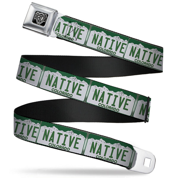 Buckle-Down BD Wings Logo CLOSE-UP Full Color Black Silver Seatbelt Belt - Colorado License Plate NATIVE Webbing
