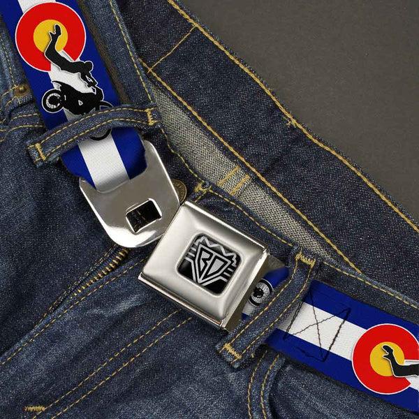 Buckle-Down BD Wings Logo CLOSE-UP Full Color Black Silver Seatbelt Belt - Colorado/Freestyle Motocross Superman Webbing