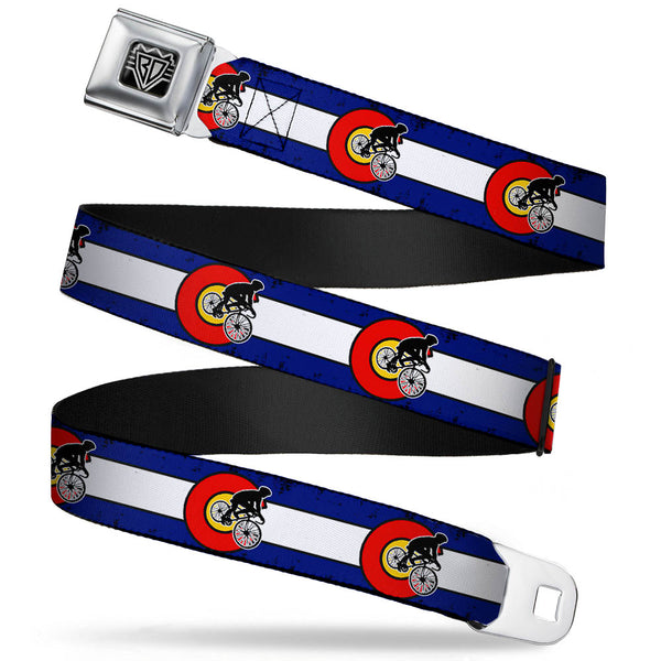 Buckle-Down BD Wings Logo CLOSE-UP Full Color Black Silver Seatbelt Belt - Colorado Biker Distressed Webbing