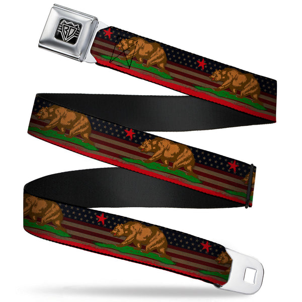 Buckle-Down BD Wings Logo CLOSE-UP Full Color Black Silver Seatbelt Belt - Cali Bear/Star/Stripe/US Flag Stretch Webbing