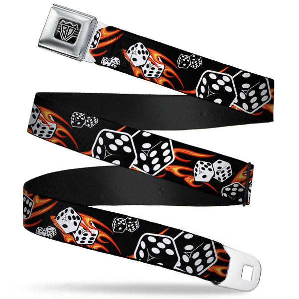 Buckle-Down BD Wings Logo CLOSE-UP Full Color Black Silver Seatbelt Belt - Flaming Dice Webbing
