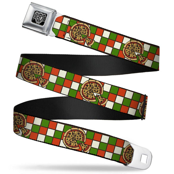 Buckle-Down BD Wings Logo CLOSE-UP Full Color Black Silver Seatbelt Belt - Pizza Pies Webbing