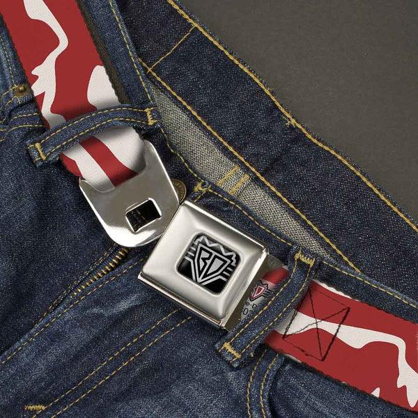 Buckle-Down BD Wings Logo CLOSE-UP Full Color Black Silver Seatbelt Belt - Bacon CLOSE-UP Webbing