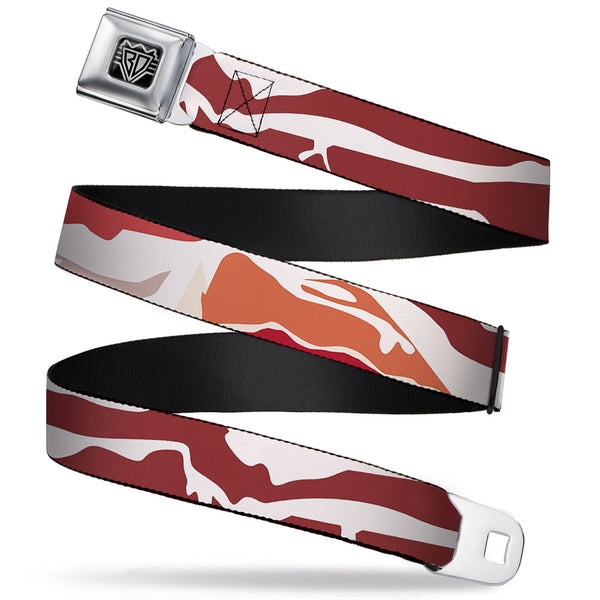 Buckle-Down BD Wings Logo CLOSE-UP Full Color Black Silver Seatbelt Belt - Bacon CLOSE-UP Webbing