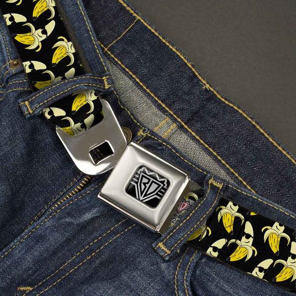Buckle-Down BD Wings Logo CLOSE-UP Full Color Black Silver Seatbelt Belt - Banana Peeled W/Sunglasses Black/Yellow Webbing