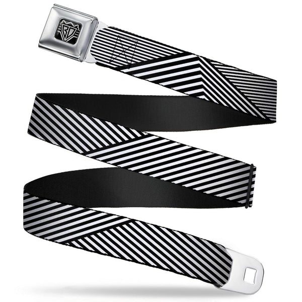 Buckle-Down BD Wings Logo CLOSE-UP Full Color Black Silver Seatbelt Belt - Eighties 7 Black/White Webbing