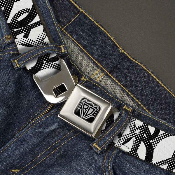 Buckle-Down BD Wings Logo CLOSE-UP Full Color Black Silver Seatbelt Belt - Peace Dots White/Black Webbing