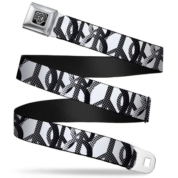 Buckle-Down BD Wings Logo CLOSE-UP Full Color Black Silver Seatbelt Belt - Peace Dots White/Black Webbing