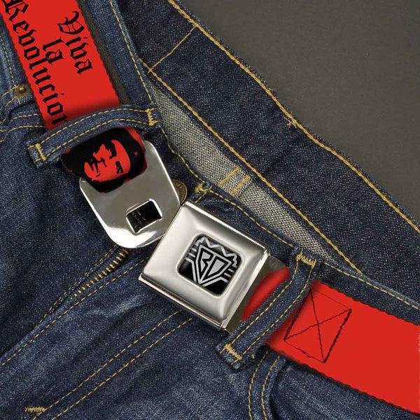 Buckle-Down BD Wings Logo CLOSE-UP Full Color Black Silver Seatbelt Belt - Che Red/Black Webbing
